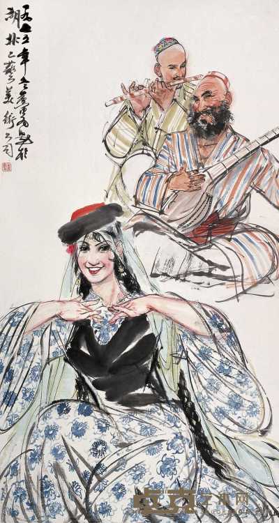 黄冑 1975年作 新疆舞蹈人物 镜心 179×95cm